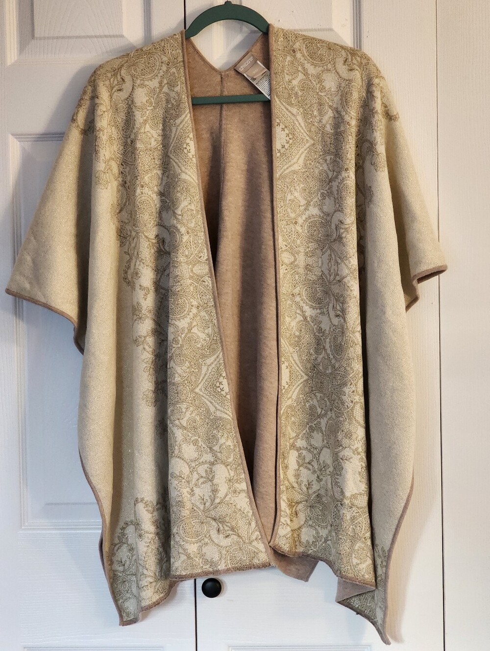 Chico's Reversible Knit Poncho Tan Cream Gold Size S/M but OSFM - Picture 4 of 13